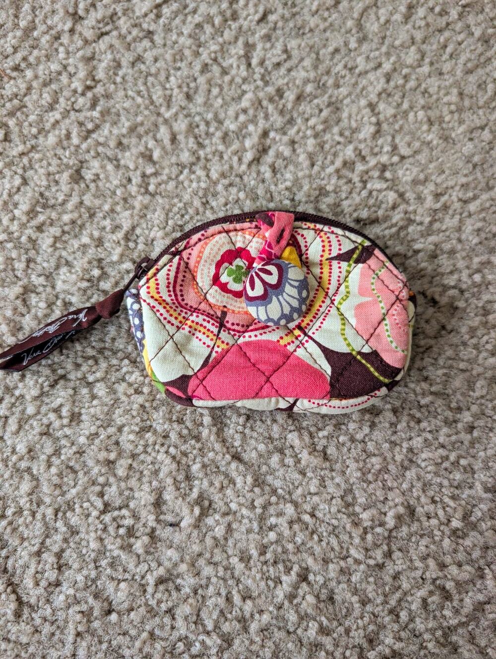 Vera Bradley Zip Coin Wallet Wristlet Pink Brown Yellow White w/ Card Slot